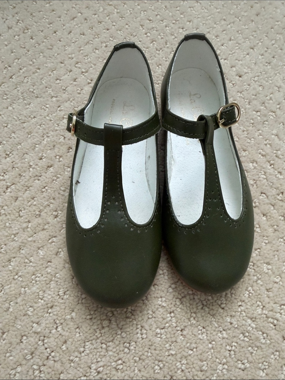 Classic T‑Strap Mary Jane Dress Shoes for Girls in Olive Green